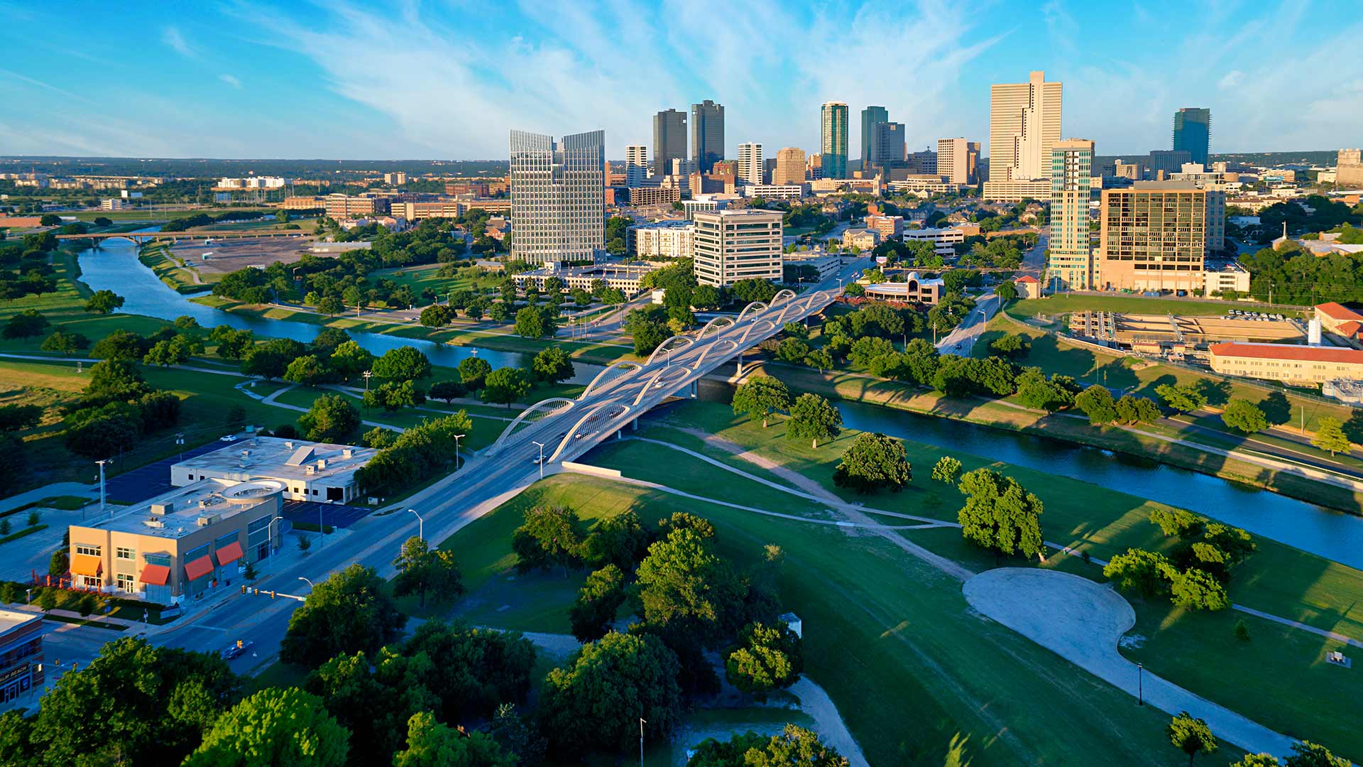 Aerial city view of Fort Worth, TX.