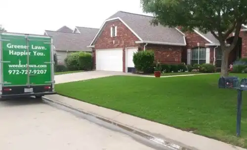 Weedex customer with green, healthy front lawn
